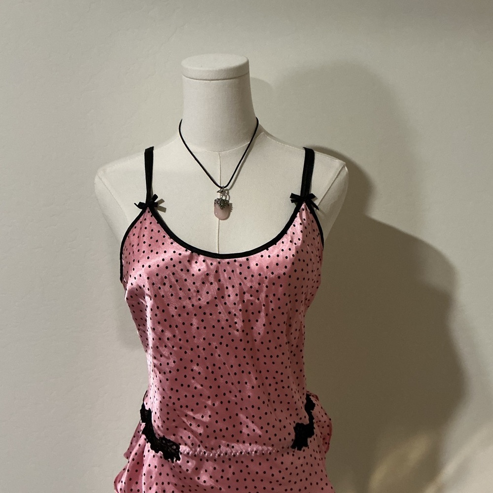 Frederick's of Hollywood pink polka dot satin cami top